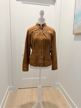 Vintage Coldwater Creek Genuine Leather Flight jacket Size 4P caramel patina